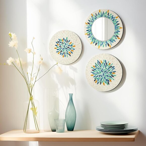 NWT TEIPAI  Jewel-Tone Mother of Pearl Mirror Wall Decor - Picture 1 of 14